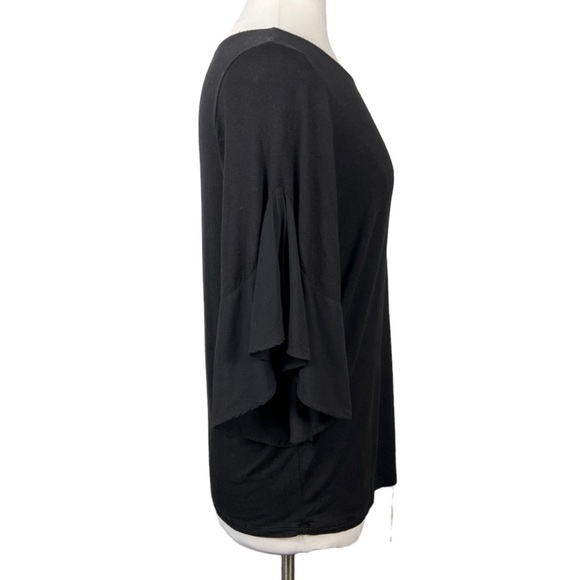 Anthropologie Pleione Mixed Media 3/4 Bell Sleeve Stretch Popover Blouse Shirt - Picture 3 of 5